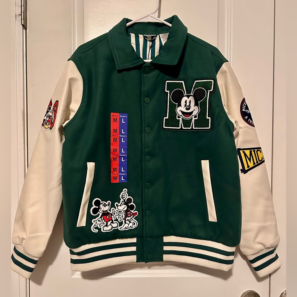 Mickey Mouse Disney Varsity Letterman Jacket Unisex Men’s S Women’s M Green, NWT